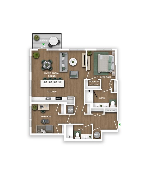 Floor plan for 2 beds, 2 baths, 1150 sqft